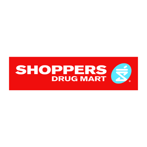 Shoppers Drug Mart logo on red background.