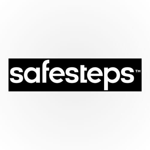 Safesteps logo on black background.