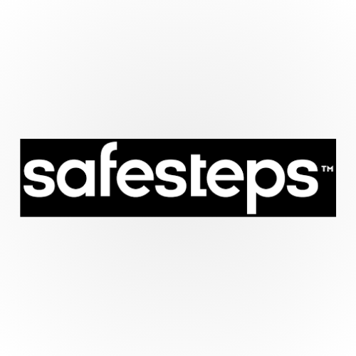Safesteps logo on black background.